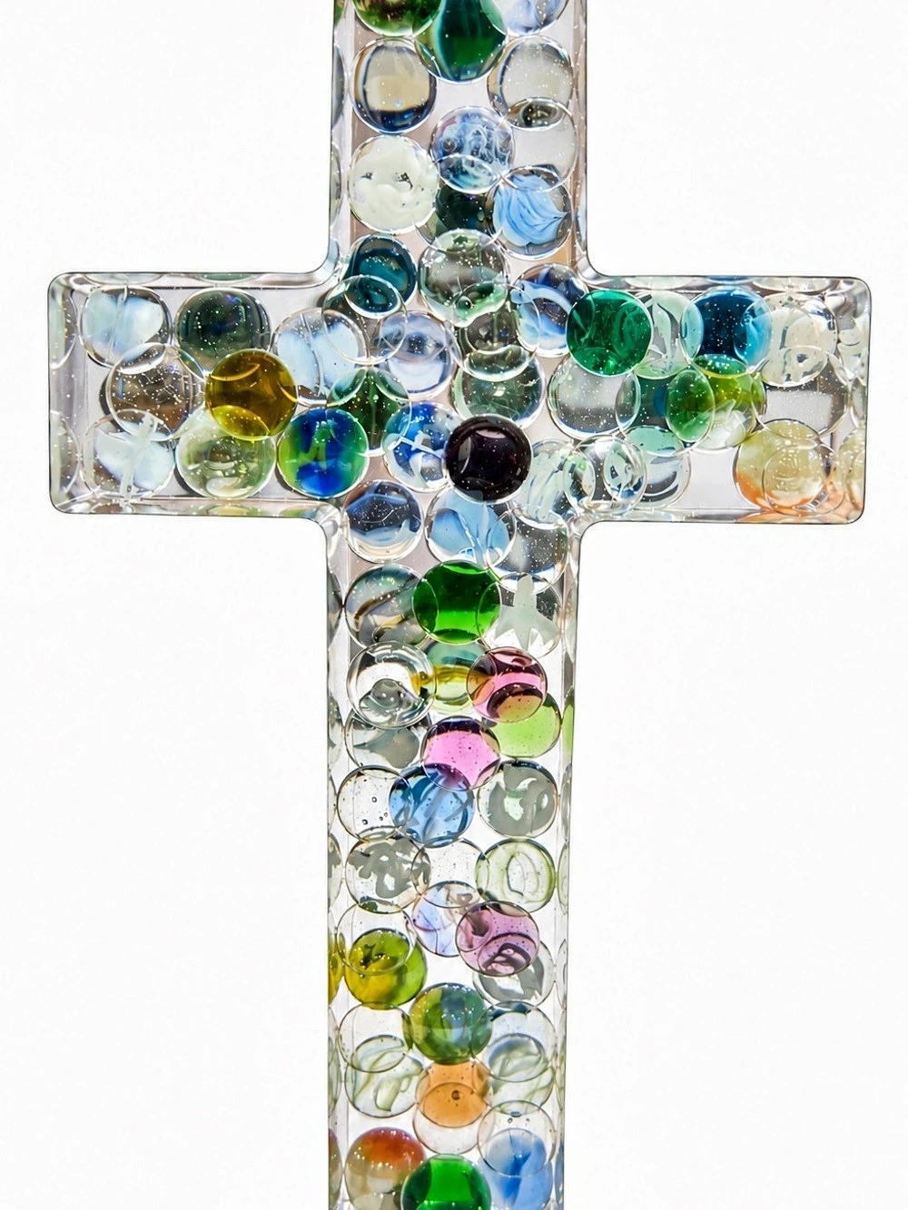 Handmade Resin Cross with Glass Marbles 10” Christian Decor